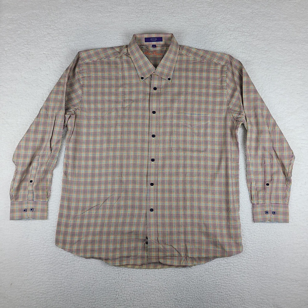 Alan Flusser Shirt‎ Mens XL Blue Purple Green Yellow Brown Dress Button Down